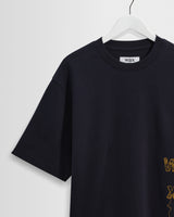 Milton – Marineblaues und goldfarbenes T-Shirt aus Bio-Baumwolle mit Logo-Print