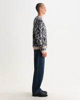 wax london men's Alban - Ecru And Navy Abstract Animal Print Knit Cardigan
