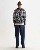 wax london men's Alban - Ecru And Navy Abstract Animal Print Knit Cardigan