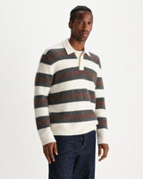 wax london men's Ashford - Ecru And Brown Long Sleeve Stripe Polo Jumper
