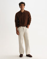 wax london men's ASHFORD L/S POLO FLUFFY WOOL BLEND BROWN
