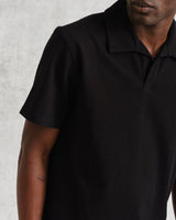 wax london men's Atwood - Black Textured Organic Cotton Polo Shirt