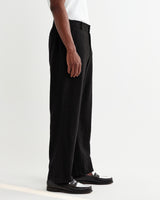 wax london men's Bayham - Black Linen-Cotton Relaxed Fit Trousers