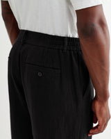 wax london men's Bayham - Black Linen-Cotton Relaxed Fit Trousers
