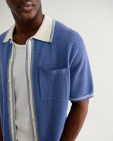 wax london men's Belle - Blue Tipped Pointelle Polo Shirt