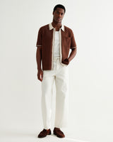 wax london men's Belle - Dark Brown Tipped Pointelle Polo Shirt