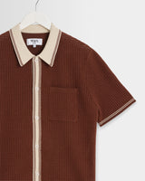 wax london men's Belle - Dark Brown Tipped Pointelle Polo Shirt