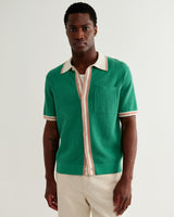 wax london men's Belle - Green Tipped Pointelle Polo Shirt
