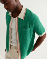 wax london men's Belle - Green Tipped Pointelle Polo Shirt