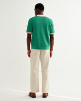 wax london men's Belle - Green Tipped Pointelle Polo Shirt