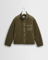 wax london men's Beven - Khaki Green Technical Fleece