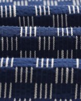wax london men's Breton - Indigo And Ecru Geometric Grid Stitch Overshirt