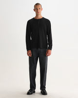 wax london men's Caleb - Washed Black Waffle Cotton Henley Long-Sleeve T-Shirt