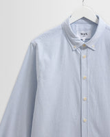 wax london men's Caspian - White And Blue Stripe Cotton Oxford Shirt