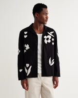wax london men's Corey - Black And Beige Abstract Applique Cotton-Linen Shirt