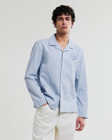 Corey - Chemise en coton-lin à motifs au point de croix bleue