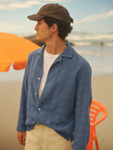 wax london men's Corey - Blue Dobby Check Cotton Shirt