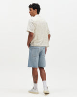 wax london men's Curzon - Ecru Jacquard Viscose Short-Sleeve Shirt