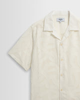 wax london men's Curzon - Ecru Jacquard Viscose Short-Sleeve Shirt