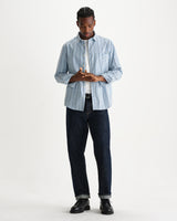wax london men's Dartford - Blue Brushed Stripe Shirt