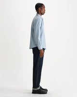 wax london men's Dartford - Blue Brushed Stripe Shirt