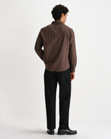 wax london men's Dartford - Brown Brushed Stripe Shirt