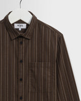 wax london men's Dartford - Brown Brushed Stripe Shirt