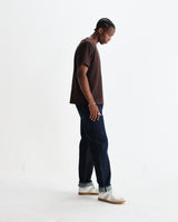 wax london men's Dean - Dark Brown Textured Organic Cotton T-Shirt