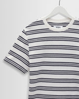 wax london men's Dean - Ecru And Navy Textured Stripe Organic Cotton T-Shirt
