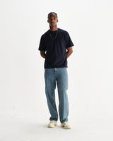 wax london men's Dean - Navy Textured Organic Cotton T-Shirt