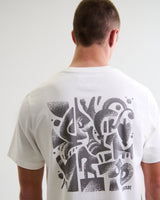 wax london men's Dean - Off-White And Charcoal 90s Doodle Graphic Cotton T-Shirt