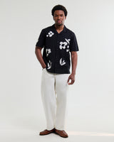 wax london men's Didcot - Black And Beige Abstract Applique Short-Sleeve Shirt