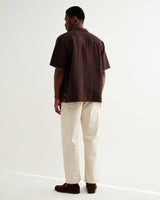 wax london men's Didcot - Brown Double-Weave Seersucker Short-Sleeve Shirt