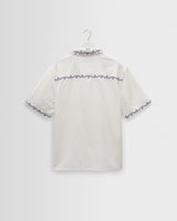 wax london men's Didcot - Ecru Cross-Stitch Border Short-Sleeve Shirt