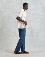wax london men's Didcot - Ecru Doodle Embroidered Short-Sleeve Shirt