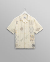 wax london men's Didcot - Ecru Doodle Embroidered Short-Sleeve Shirt