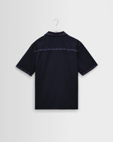 wax london men's Didcot - Navy Cross-Stitch Border Short-Sleeve Shirt