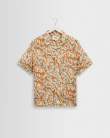 wax london men's Didcot - Tan And Beige Floral Viscose Short-Sleeve Shirt