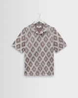 wax london men's Didcot - Taupe And Ecru Diamond Lace Short-Sleeve Shirt