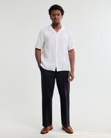 wax london men's Didcot - White Flower Embroidered Short-Sleeve Shirt