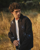 wax london men's Eldon - Black Floral Embroidered Cotton Twill Jacket