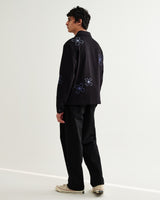 wax london men's Eldon - Black Floral Embroidered Cotton Twill Jacket