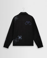 wax london men's Eldon - Black Floral Embroidered Cotton Twill Jacket