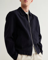wax london men's Eldon - Navy Crinkle Cotton-Linen Jacket