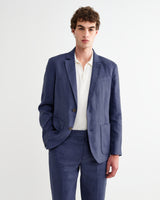 wax london men's Fintry - Mid Blue Linen Single-Breasted Blazer