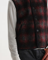 wax london men's GOWER GILET ELM WOOL BLEND CHECK RED / BLACK