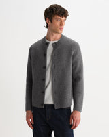 wax london men's Granby - Grey Ribbed Wool Cardigan