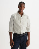 wax london men's Halcomb - Ecru And Blue Broken Stripe Cotton Shirt