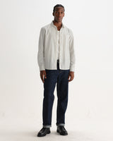 wax london men's Halcomb - Ecru And Blue Broken Stripe Cotton Shirt