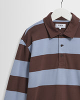 wax london men's Hartley - Brown And Blue Block Stripe Long-Sleeve Polo